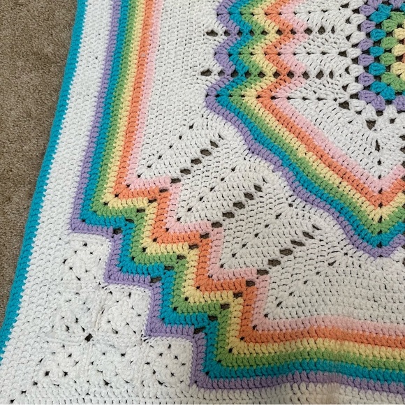 Handmade Multicolor Rainbow Pride Crochet Knit Throw Baby Blanket 38x38 Inches - Picture 3 of 4